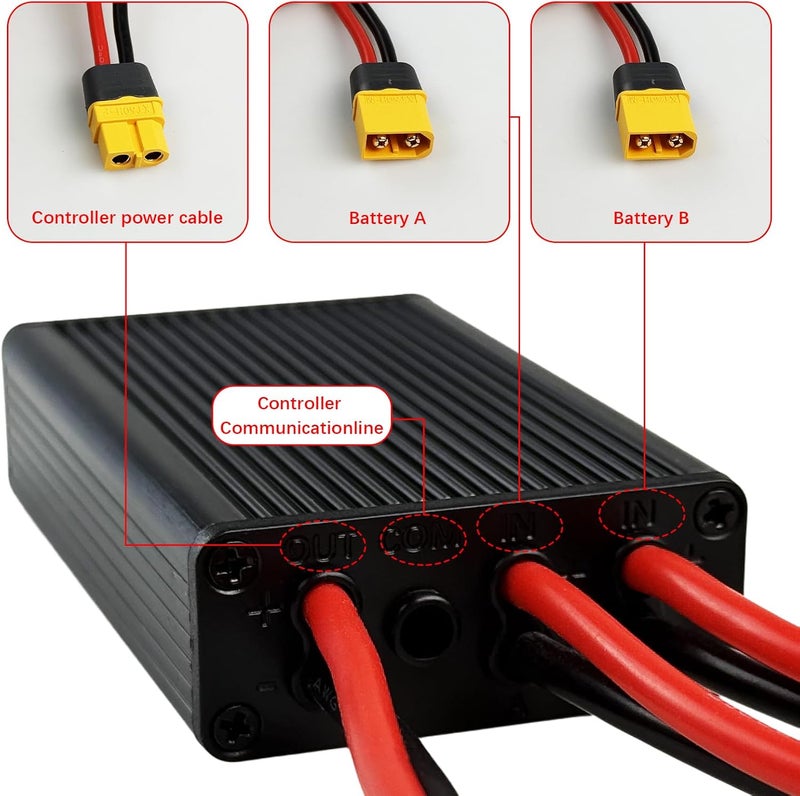 Flylin موصل بطارية مزدوج، 20V-72V وحدة موصل بطارية مزدوجة متوازية للدراجات الكهربائية، محول موازن مفتاح حزمة البطارية للبطاريات ووحدات التحكم (40A) - Image 4